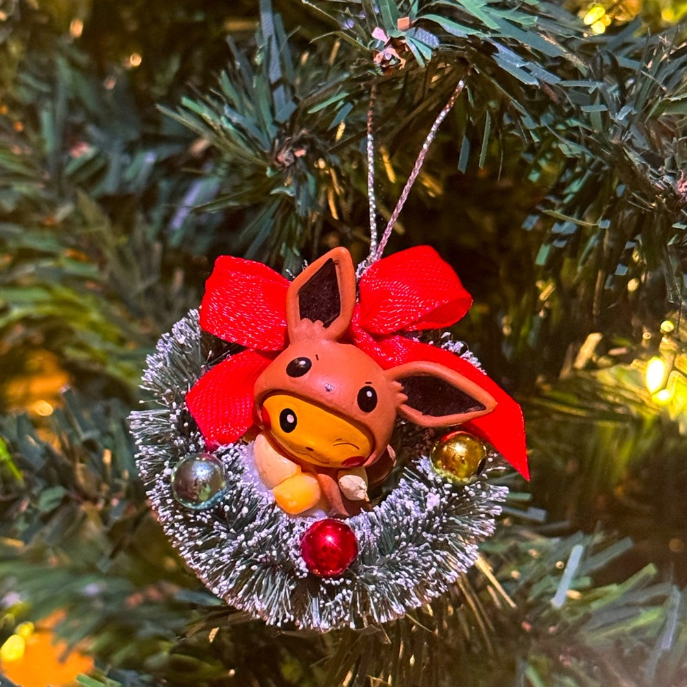 Pikachu in Eevee Outfit Pokemon Wreath Ornament 🎄 Pokémon Christmas Holiday Gift